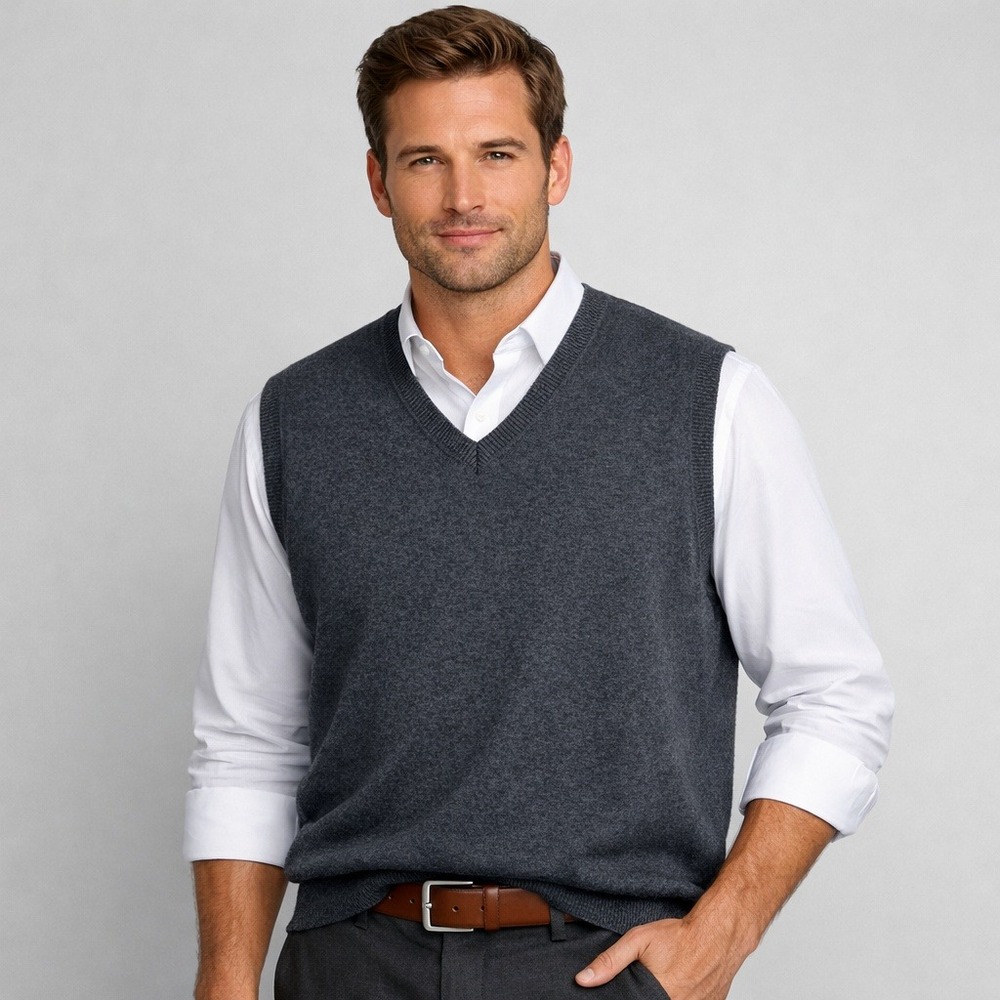 Kallspin Sweater Vest Mens XXL Charcoal Grey Cashmere‎ Wool Blend V-Neck
